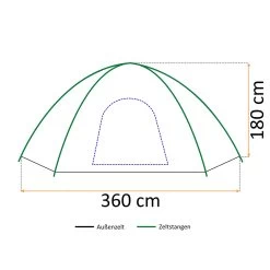CampFeuer Zelt HexOne Für 4 Personen | Orange / Blau | 3000 Mm Wassersäule -Camping Store 1011 hexagonzelt massbild aussen 2000px 1280x1280