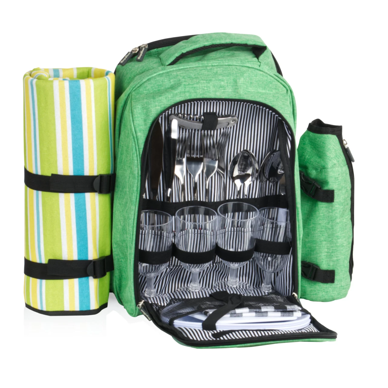 CampFeuer Picknickrucksack 32-teilig, Picknickset Für 4 Personen, Mintgrün Meliert, Freizeitrucksack 3 CampFeuer Picknickrucksack 32-teilig, Picknickset Für 4 Personen, Mintgrün Meliert, Freizeitrucksack