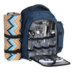 CampFeuer Picknickrucksack 32-teilig, Picknickset Für 4 Personen, Blau Meliert, Freizeitrucksack