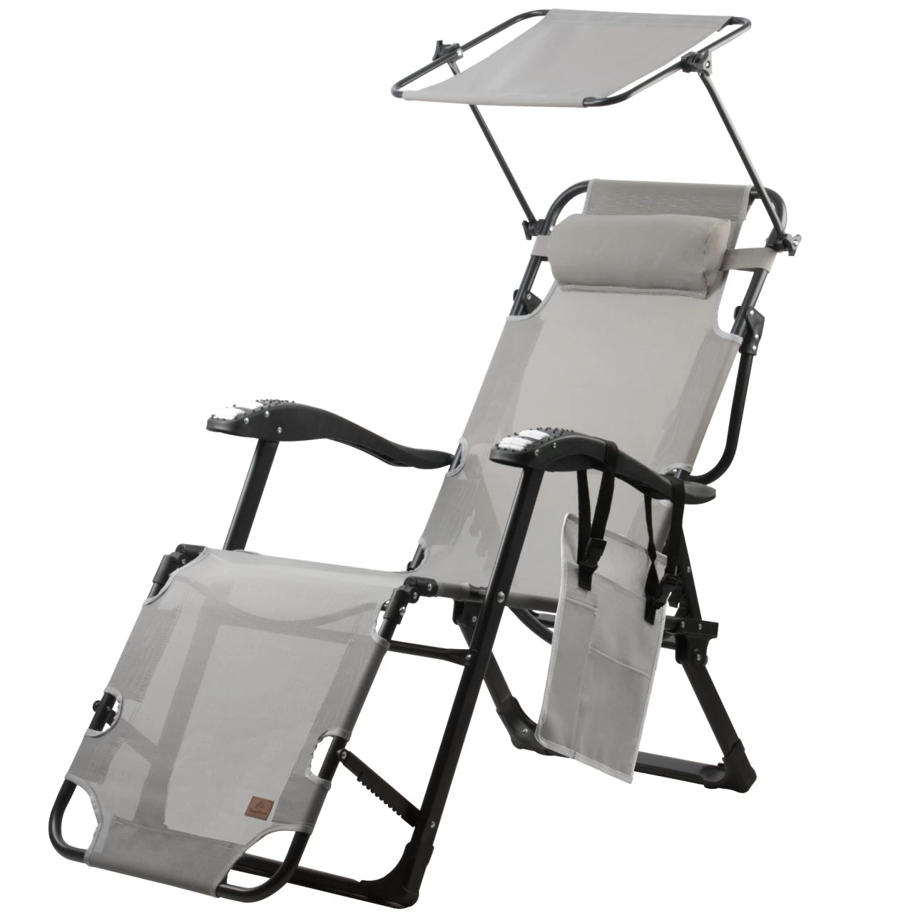 CampFeuer Sonnenliege Mit Dach, Grau, Alu Campingliege Mit Arm Massagerollen, Gartenliege Sonnendach 3 CampFeuer Sonnenliege Mit Dach, Grau, Alu Campingliege Mit Arm Massagerollen, Gartenliege Sonnendach