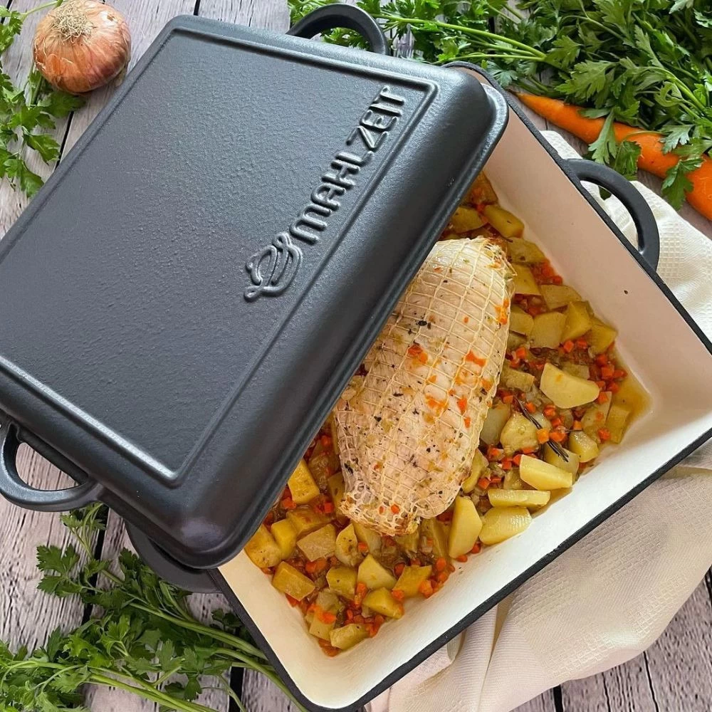 Mahlzeit Gusseisen Bräter Emailliert | 10,8 Liter | Blue Berry | Bräter 2in1 Mit Bratpfanne 4 Mahlzeit Gusseisen Bräter Emailliert | 10,8 Liter | Blue Berry | Bräter 2in1 Mit Bratpfanne – Bild 2