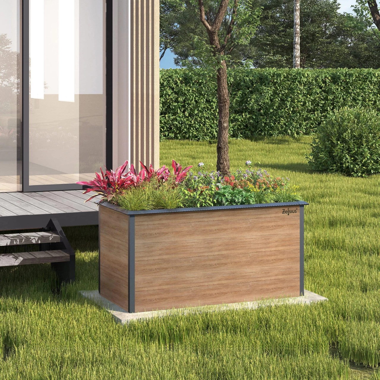 Zelsius Hochbeet Für Garten, 150 X 75 X 77 Cm, Holzoptik | Anthrazit RAL 7016 | Terrasse Oder Balkon 6 Zelsius Hochbeet Für Garten, 150 X 75 X 77 Cm, Holzoptik | Anthrazit RAL 7016 | Terrasse Oder Balkon – Bild 4