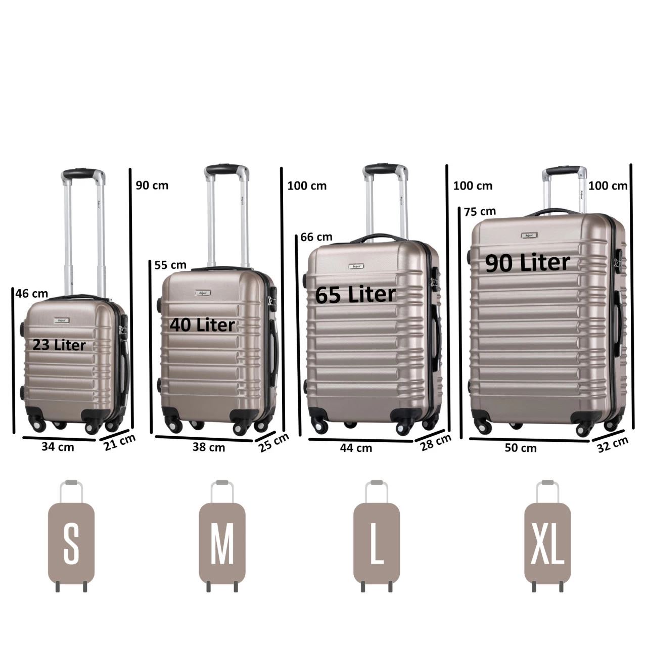 Zelsius Koffer Set 4 Stück, Champagner, ABS Hartschalenkoffer Mit Zahlenschloss Und Innen Trennwand 4 Zelsius Koffer Set 4 Stück, Champagner, ABS Hartschalenkoffer Mit Zahlenschloss Und Innen Trennwand – Bild 2