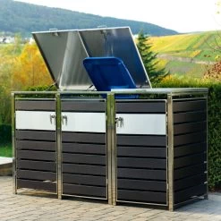 Zelsius Mülltonnenbox Für Eine Mülltonne | Anthrazit, Tür In Holzoptik | Edelstahl -Camping Store MBOX7D muelltonnenbox Actionbild2 2000px 1280x1280 2