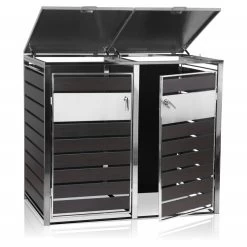 Zelsius Mülltonnenbox Für Zwei Mülltonnen | Anthrazit, Tür In Holzoptik, Edelstahl -Camping Store MBOX7D muelltonnenbox Bild3 2000px 1280x1280
