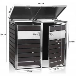 Zelsius Mülltonnenbox Für Zwei Mülltonnen | Anthrazit, Tür In Holzoptik, Edelstahl -Camping Store MBOX7D muelltonnenbox Massbild 2000px 1280x1280
