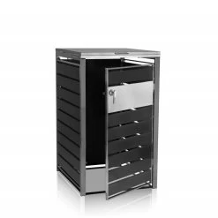 Zelsius Mülltonnenbox Für Eine Mülltonne | Anthrazit, Tür In Holzoptik | Edelstahl -Camping Store MBOX7E muelltonnenbox Bild2 2000px 1280x1280