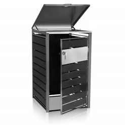 Zelsius Mülltonnenbox Für Eine Mülltonne | Anthrazit, Tür In Holzoptik | Edelstahl -Camping Store MBOX7E muelltonnenbox Bild3 2000px 1280x1280