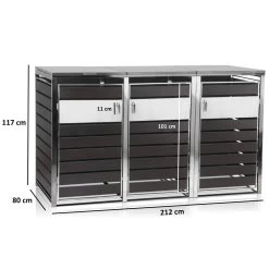 Zelsius Mülltonnenbox 3er Mülltonnen | 120 - 240 Liter | Anthrazit, Edelstahl -Camping Store MBOX7 set muelltonnenbox Bild2 massbild 2000px 1280x1280