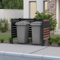 Zelsius Mülltonnenverkleidung Für 4 Mülltonnen, Anthrazit RAL7016, Sichtschutz, Holzoptik -Camping Store MZAUN1 Muelltonnenzaun Actionbild2 2000px 1280x1280