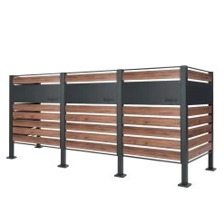 Zelsius Mülltonnenverkleidung Für 3 Mülltonnen, Anthrazit RAL7016, Sichtschutz, Holzoptik