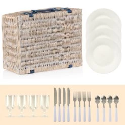 CampFeuer Picknickkorb 4 Personen Mit Geschirr-Set, 21-teilig, Weidenkorb Mit Kunstlederriemen -Camping Store PINIKO2 Picknickkorb Bild7 2000px 1280x1280