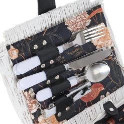 Campfeuer Picknickkorb 2 Personen Mit Kühlfach Und Geschirr-Set, 12-teilig, Weidenkorb Mit Kunstlede -Camping Store PINIKO5 Picknickkorb Bild5 2000px 1280x1280