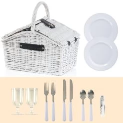 Campfeuer Picknickkorb 2 Personen Mit Kühlfach Und Geschirr-Set, 12-teilig, Weidenkorb Mit Kunstlede -Camping Store PINIKO5 Picknickkorb Bild8 2000px 1280x1280