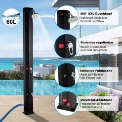 Zelsius Solardusche Taree | 60 Liter, Schwarz | Mit Wasserhahn Und Fußdusche Bis Max. 60 °C -Camping Store SODU3B Solardusche Actionbild Bild1 1280x1280