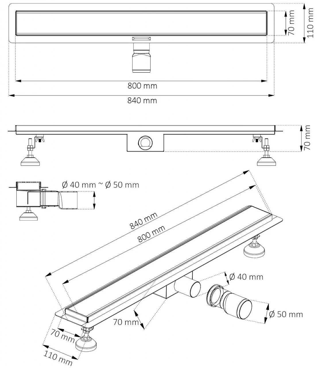 Zelsius Edelstahl Duschablauf "Hervey Bay" Befliesbar | 80 Cm Ablauf Rechteckig 5 Zelsius Edelstahl Duschablauf "Hervey Bay" Befliesbar | 80 Cm Ablauf Rechteckig – Bild 3