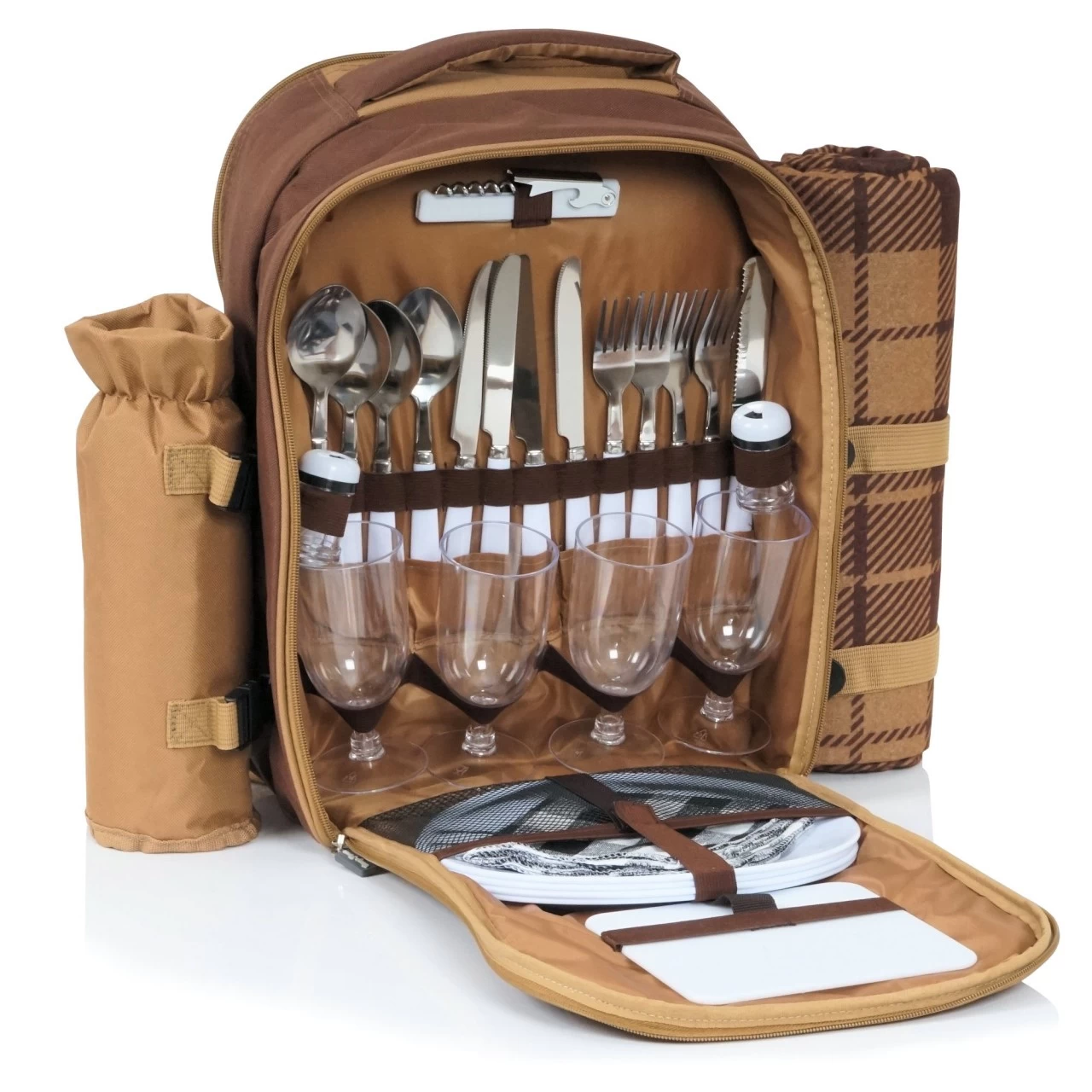 CampFeuer Picknickrucksack 4 Personen | Braun | Picknickset 32-teilig 3 CampFeuer Picknickrucksack 4 Personen | Braun | Picknickset 32-teilig