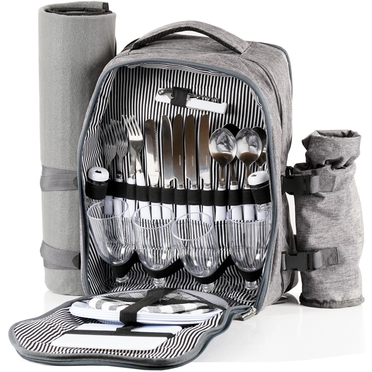 CampFeuer Picknickrucksack 4 Personen | Grau | Picknickset 32-teilig 3 CampFeuer Picknickrucksack 4 Personen | Grau | Picknickset 32-teilig