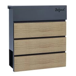 Zelsius Briefkasten Wood Mit Zeitungsfach Integrierter Soft-Close-Effekt RAL7016 Anthrazit Holzoptik