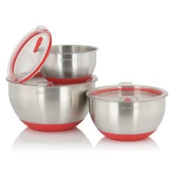Mahlzeit Edelstahl Schüssel Set Mit Deckel, Küchenschüssel, 3 Stück | 1,6 L | 3 L | 4,6 L -Camping Store bowl set1 dreierset schuessel set bild2 2000px 1280x1280