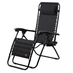 CampFeuer Sonnenliege, Schwarz, Alu Campingliege, Liegestuhl, Relaxliege, Gartenliege Mit Getränkefa