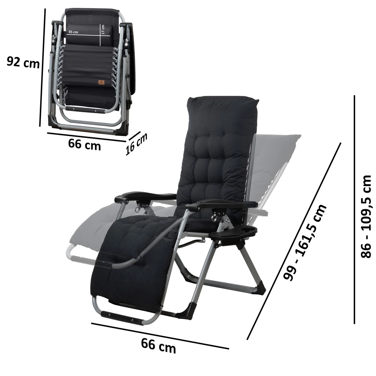 CampFeuer Sonnenliege, Anthrazit, Campingliege, Liegestuhl, Relaxliege, Gartenliege Mit Getränkefach 4 CampFeuer Sonnenliege, Anthrazit, Campingliege, Liegestuhl, Relaxliege, Gartenliege Mit Getränkefach – Bild 2