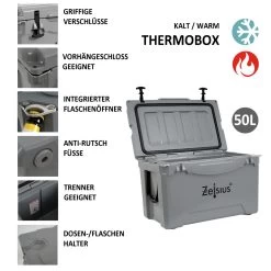 Zelsius Kühlbox Grau 50 Liter | Cooling Box Ideal Für Auto Camping -Camping Store cbox2 cooler box details 2000px 1280x1280