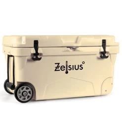 Zelsius Kühlbox Beige 50 Liter Mit Räder | Fahrbare Cooling Box Für Auto Camping Urlaub Angeln