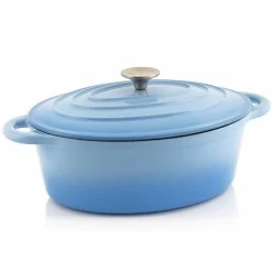 BBQ-Toro Gusseisen Cocotte | 4,3 L | Blau, Oval | Emaillierter Gusseisen Bräter