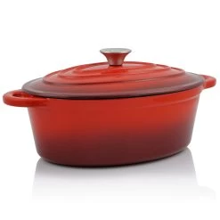 BBQ-Toro Gusseisen Cocotte | 4,3 L | Rot, Oval | Emaillierter Gusseisen Bräter