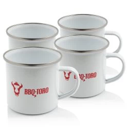 BBQ-Toro Emaille Tasse (4 Stück) | 350 Ml | Emaillebecher Für Camping, Outdoor