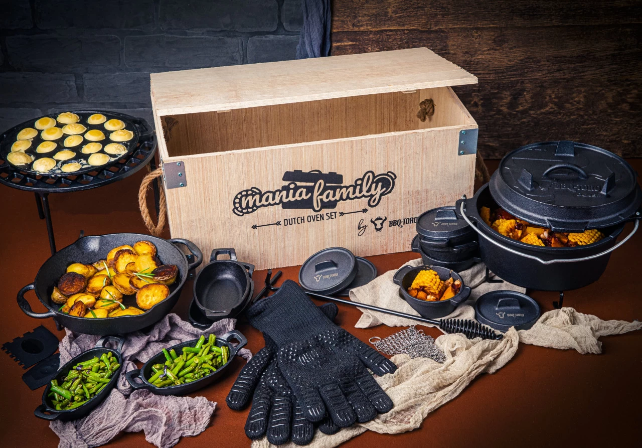 BBQ-Toro 19-teiliges Dutch Oven Set In Holzkiste | Mit Dutch Oven Feuertopf Und Mehr | Preseasoned 4 BBQ-Toro 19-teiliges Dutch Oven Set In Holzkiste | Mit Dutch Oven Feuertopf Und Mehr | Preseasoned – Bild 2