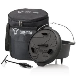 BBQ-Toro Dutch Oven Set 3-teilig, 4.5 QT Feuertopf + Deckelheber, Gusseisen Topf