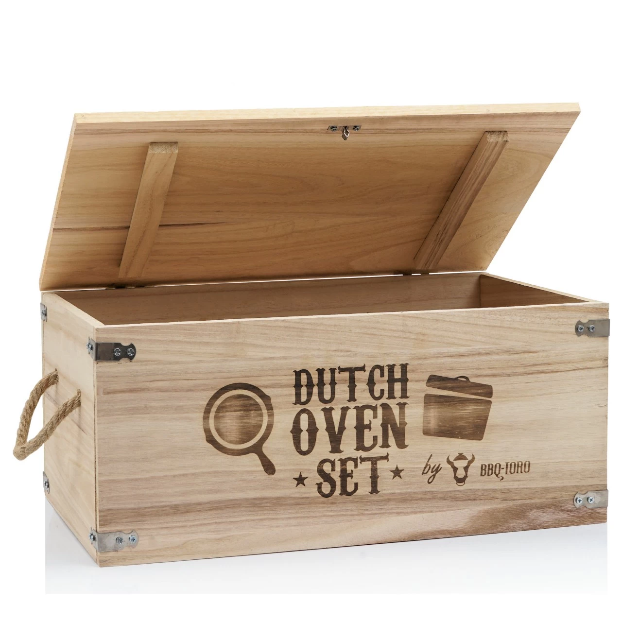 BBQ-Toro 10-teiliges Dutch Oven Set In Holzkiste Mit Waffeleisen, Stieltopf, Grillpfanne Und Mehr 4 BBQ-Toro 10-teiliges Dutch Oven Set In Holzkiste Mit Waffeleisen, Stieltopf, Grillpfanne Und Mehr – Bild 2