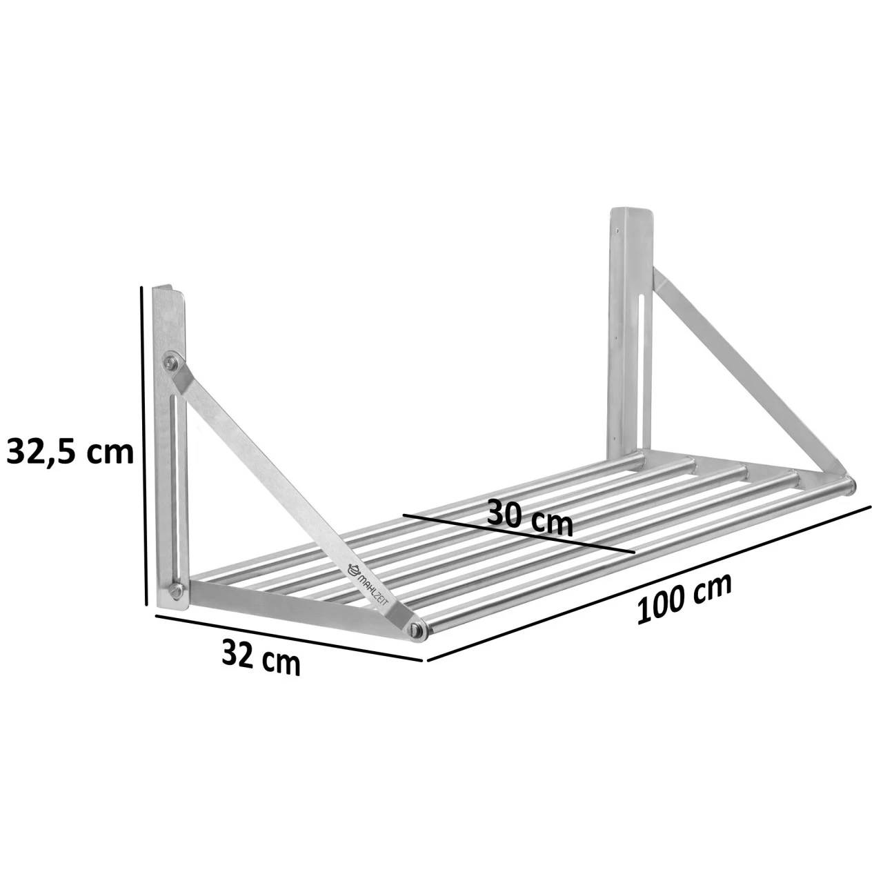 Mahlzeit Edelstahl Wandregal, 100 X 30 Cm, Klappbares Hängeregal Im Praktischen Stangendesign 4 Mahlzeit Edelstahl Wandregal, 100 X 30 Cm, Klappbares Hängeregal Im Praktischen Stangendesign – Bild 2