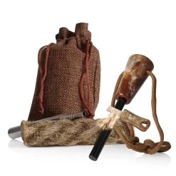 CampFeuer Feuerstahl Set Mit Feuerstahl, Paracord-Seil, Blasrohr, Zunder Und Einem Stoffbeutel