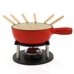 BBQ-Toro 9-teiliges Gusseisen Fondue Set Für 6 Personen | 2 L | Emailliert, Rot