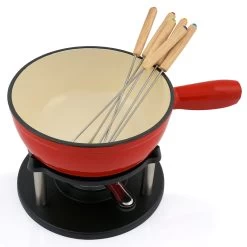 BBQ-Toro 9-teiliges Gusseisen Fondue Set Für 6 Personen | 2 L | Emailliert, Rot -Camping Store fond1r fondueset bild2 neu 2000px 1280x1280