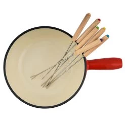 BBQ-Toro 9-teiliges Gusseisen Fondue Set Für 6 Personen | 2 L | Emailliert, Rot -Camping Store fond1r fondueset bild4 neu 2000px 1280x1280