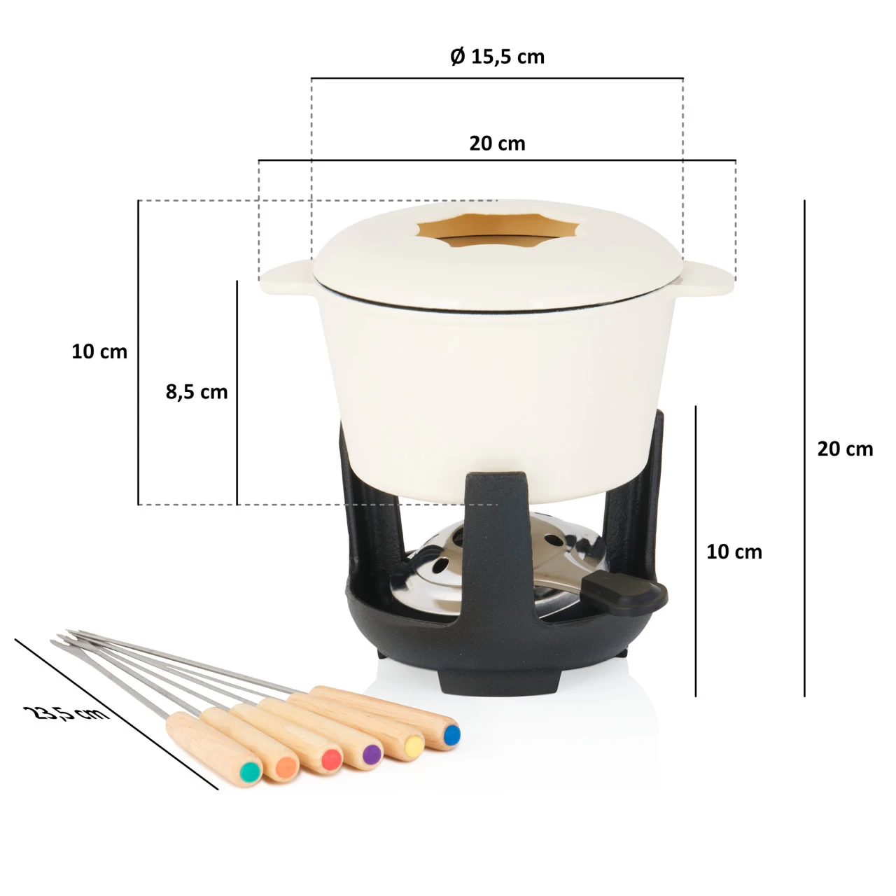BBQ-Toro 13-teiliges Gusseisen Fondue Set Für 6 Personen, 1 L, Emailliert, Mit Brenner Und Gabeln 7 BBQ-Toro 13-teiliges Gusseisen Fondue Set Für 6 Personen, 1 L, Emailliert, Mit Brenner Und Gabeln – Bild 5