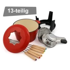 BBQ-Toro 13-teiliges Gusseisen Fondue Set Für 6 Personen | 1 L | Emailliert Rot -Camping Store fond2r fondueset bild3 neu 2000px 1280x1280