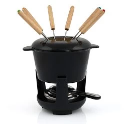 BBQ-Toro 13-teiliges Gusseisen Fondue Set Für 6 Personen | 1 L | Emailliert Schwarz
