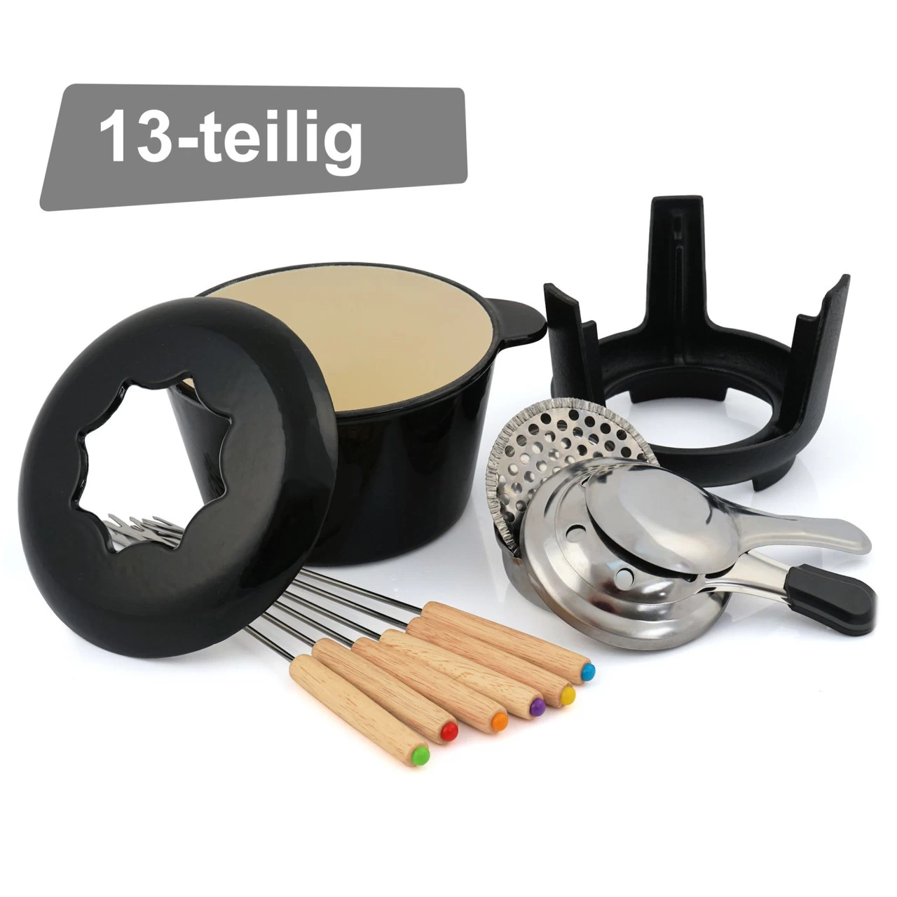 BBQ-Toro 13-teiliges Gusseisen Fondue Set Für 6 Personen | 1 L | Emailliert Schwarz 7 BBQ-Toro 13-teiliges Gusseisen Fondue Set Für 6 Personen | 1 L | Emailliert Schwarz – Bild 5
