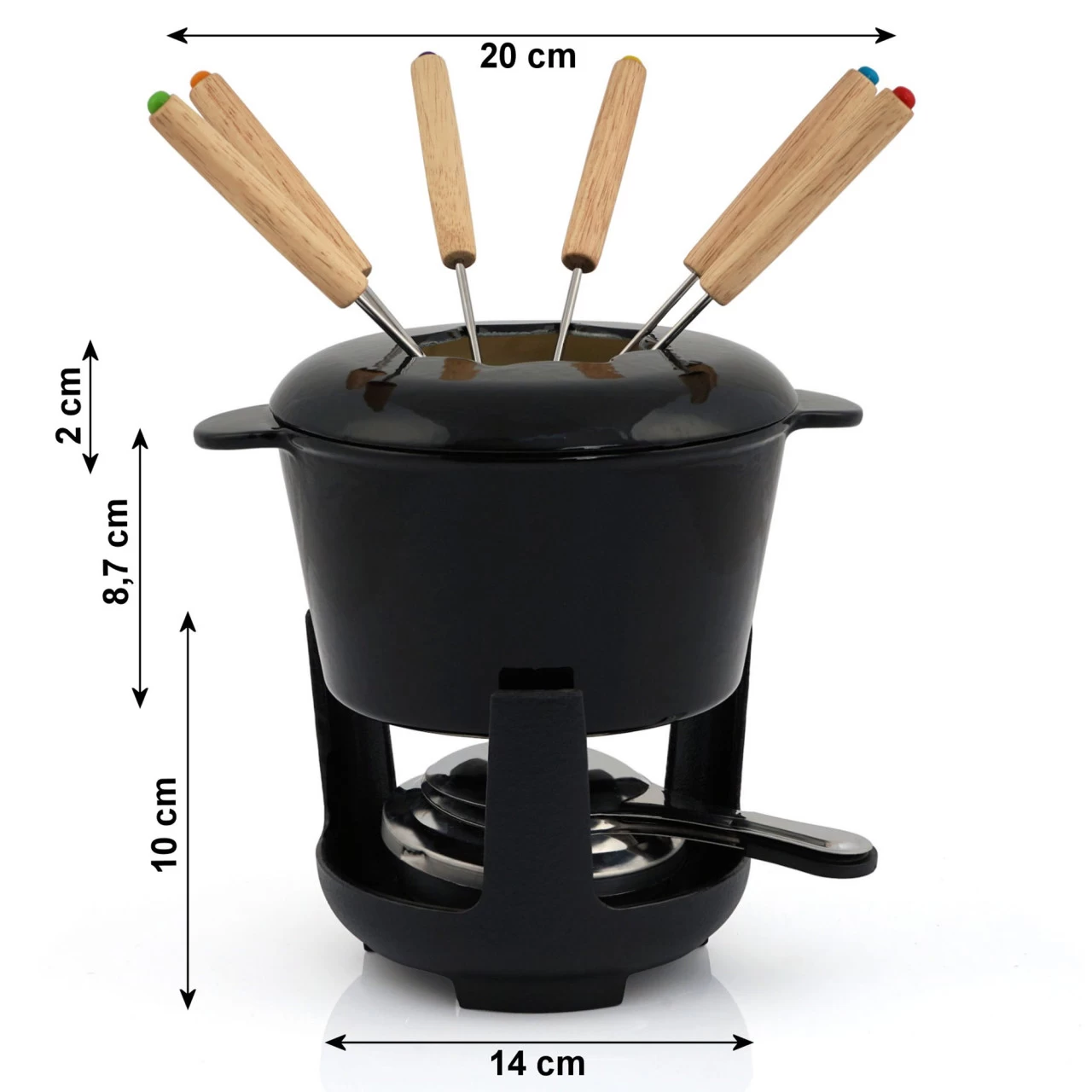 BBQ-Toro 13-teiliges Gusseisen Fondue Set Für 6 Personen | 1 L | Emailliert Schwarz 5 BBQ-Toro 13-teiliges Gusseisen Fondue Set Für 6 Personen | 1 L | Emailliert Schwarz – Bild 3