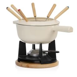 Mahlzeit 13-teiliges Gusseisen Fondue Set Für 6 Personen, 2 L, Emailliert, Mit Brenner Und Gabeln