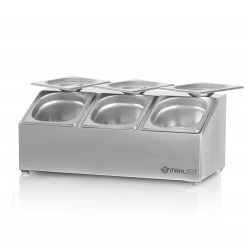 Mahlzeit Edelstahl Zutatenbehälter | 3 X 1/6 GN Behälter Mit Gummifüße | 51 X 24,5 X 21,5 Cm -Camping Store gnh3 zutatenbehaelter bild2 2000px 1280x1280