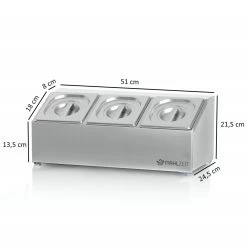 Mahlzeit Edelstahl Zutatenbehälter | 3 X 1/6 GN Behälter Mit Gummifüße | 51 X 24,5 X 21,5 Cm -Camping Store gnh3 zutatenbehaelter massbild 2000px 1280x1280