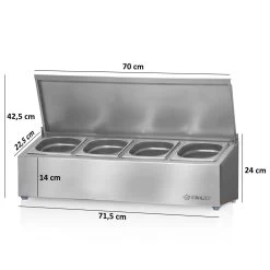 Mahlzeit Edelstahl Zutatenbehälter, 4 X 1/6 GN Behälter Mit Gummifüße, Wärmebehälter, Salatbar -Camping Store gnh8 zutatenbehaelter mit deckel massbild1 2000px 1280x1280