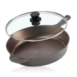 Mahlzeit Polierte Gusseisenpfanne Mit Deckel, Ø 25 Cm, Bratpfanne Mit Zwei Ausgießern, Gusspfanne