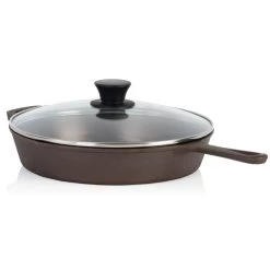 Mahlzeit Polierte Gusseisenpfanne Mit Deckel, Ø 25 Cm, Bratpfanne Mit Zwei Ausgießern, Gusspfanne -Camping Store gpfa26g gusseisenpfanne mit deckel bild4 2000px 1280x1280